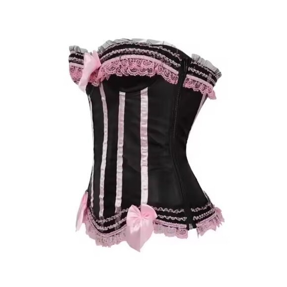 Black Pink Ruffled Corset Panty Set - Med - NEW - Picture 2 of 14